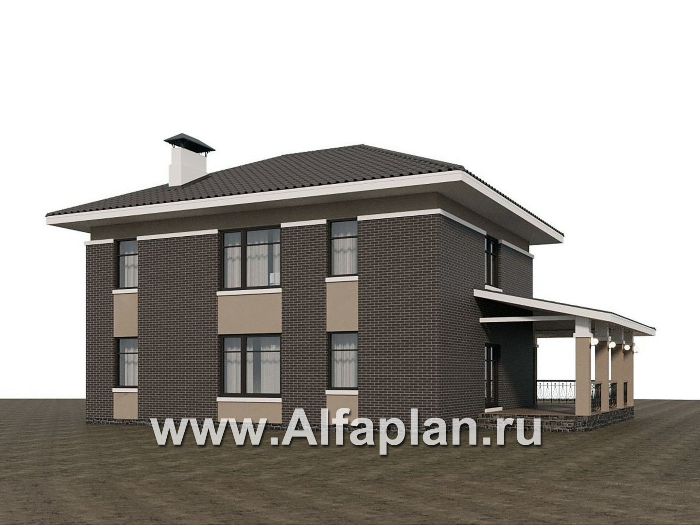 Проекты домов Альфаплан - Проект двухэтажного дома с эркером и лестницей в гостиной - дополнительное изображение №2