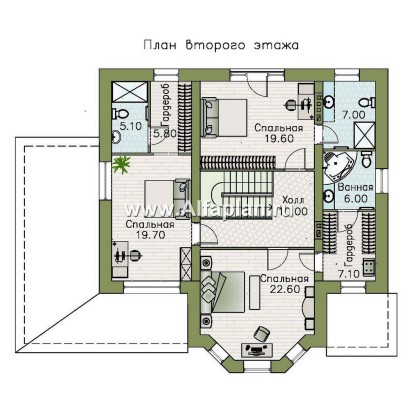 Проекты домов Альфаплан - Проект двухэтажного дома с эркером и лестницей в гостиной - превью плана проекта №2