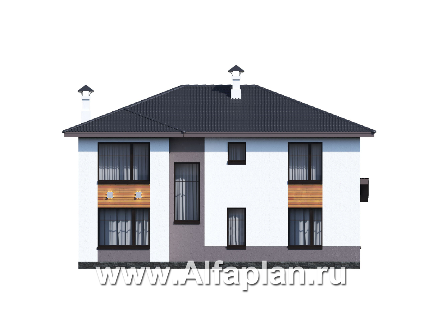 Проекты домов Альфаплан - «Ренуар» - изящный коттедж с двумя комнатами на первом этаже и вторым светом - изображение фасада №4
