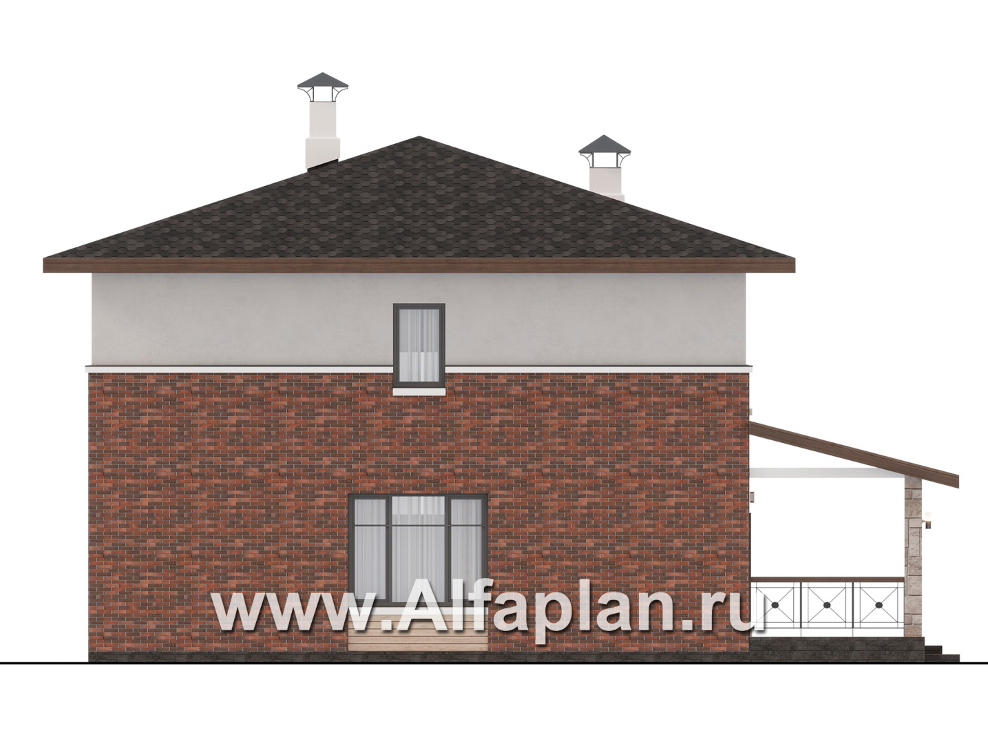 Проекты домов Альфаплан - "Остров сокровищ" - проект комфортного, простого дома из газобетона, с террасой со стороны главного фасада  - изображение фасада №3