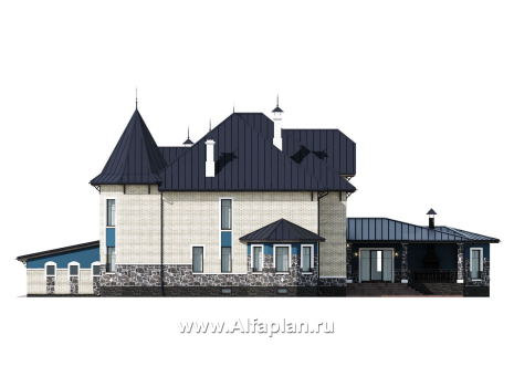 «Дворянское гнездо» - проект двухэтажного дома,  с двусветной гостиной и бассейном, семейный особняк в русском стиле - превью фасада дома