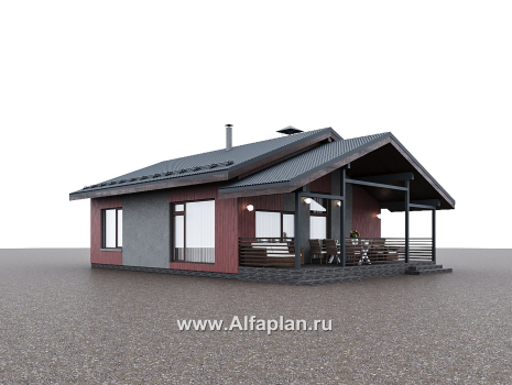 Проекты домов Альфаплан - "Литен" - проект маленького одноэтажного дома с комфортной планировкой, с террасой - превью дополнительного изображения №3
