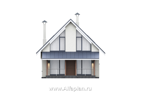Проекты домов Альфаплан - "Генезис" - проект дома с мансардой, с террасой в современном стиле - превью фасада №4