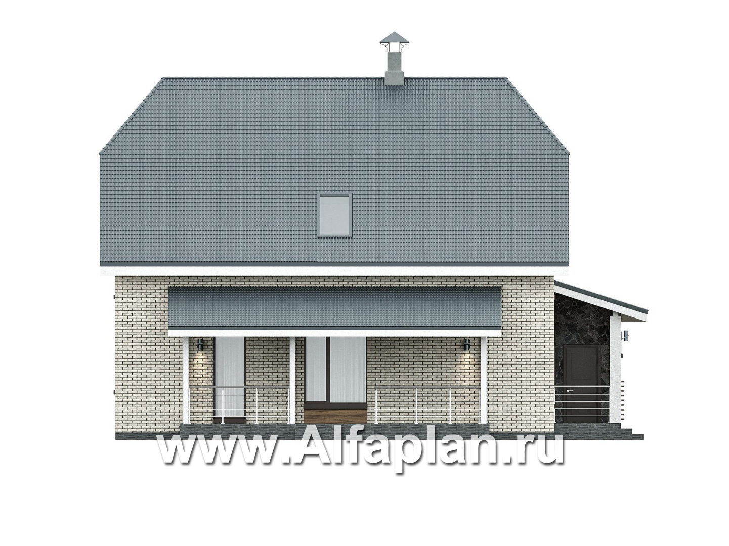 Проекты домов Альфаплан - "Династия" - проект дома с мансардой, с террасой сбоку, мастер спальня - изображение фасада №3
