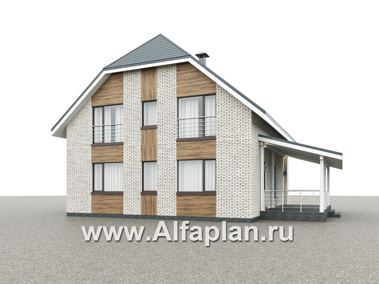 Проекты домов Альфаплан - "Династия" - проект дома с мансардой, с террасой сбоку, мастер спальня - дополнительное изображение №2