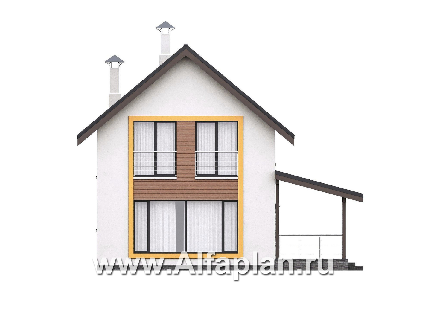 Проекты домов Альфаплан - "Викинг" - проект дома, 2 этажа, с сауной и с террасой сбоку, в скандинавском стиле - изображение фасада №4