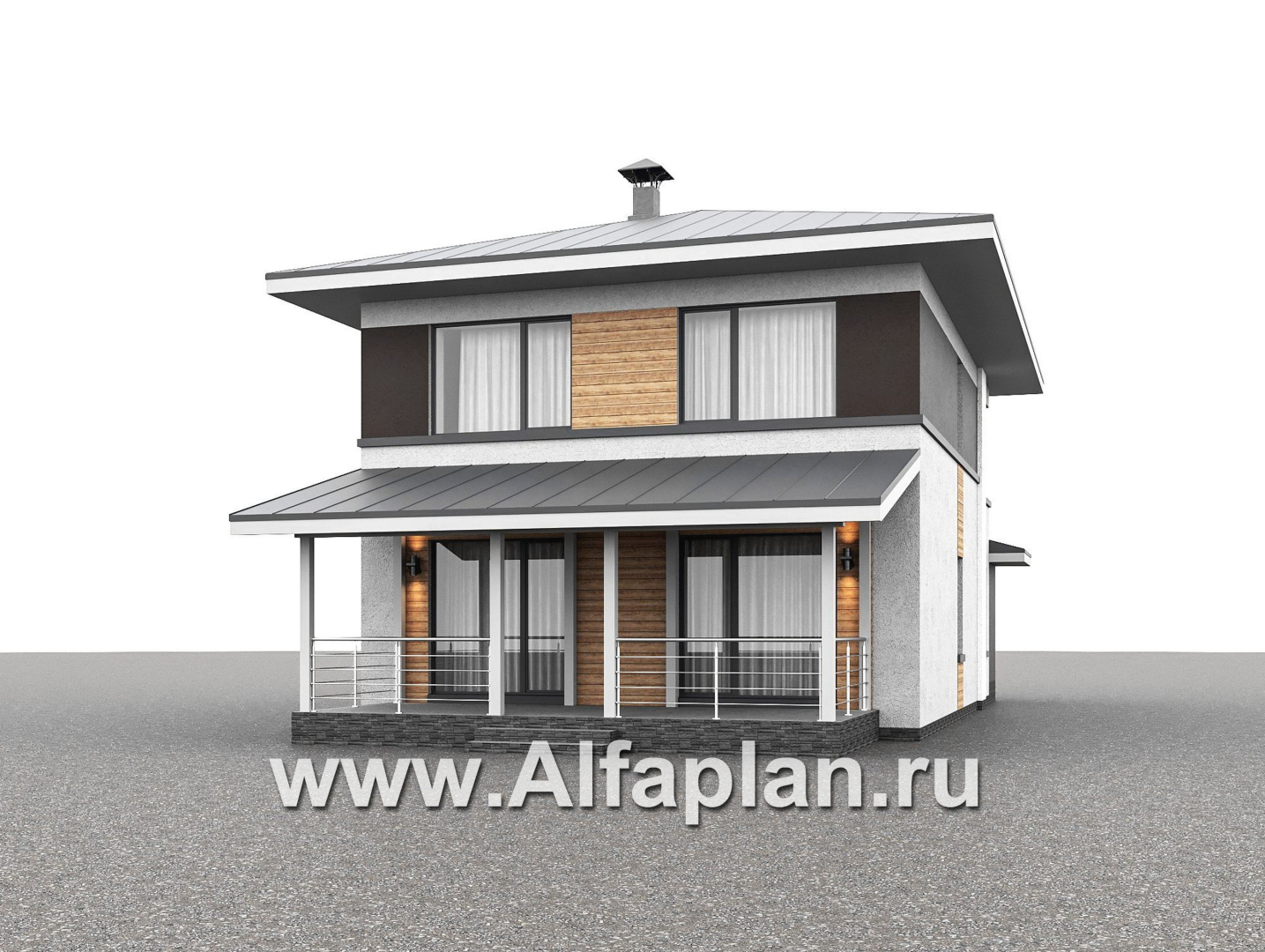 Проекты домов Альфаплан - "Генезис" - проект дома, 2 этажа, с остекленной террасой в стиле Райта - дополнительное изображение №2