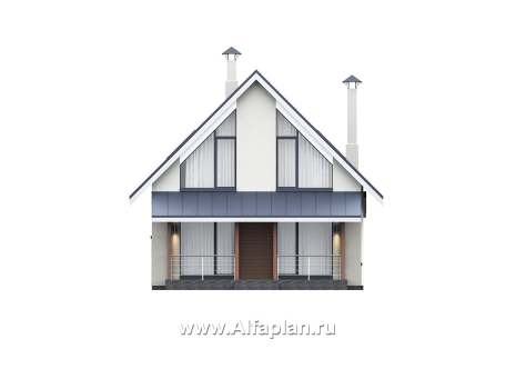 Проекты домов Альфаплан - "Генезис" - проект дома с мансардой, с террасой в современном стиле - превью фасада №4