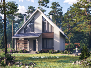 Проекты домов Альфаплан - "Генезис" - проект дома с мансардой, с террасой в современном стиле - превью основного изображения