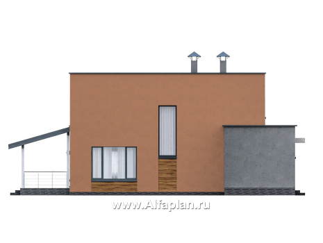 Проекты домов Альфаплан - "Коронадо" - проект дома, 2 этажа, с террасой и плоской крышей, мастер спальня, в стиле хай-тек - превью фасада №3