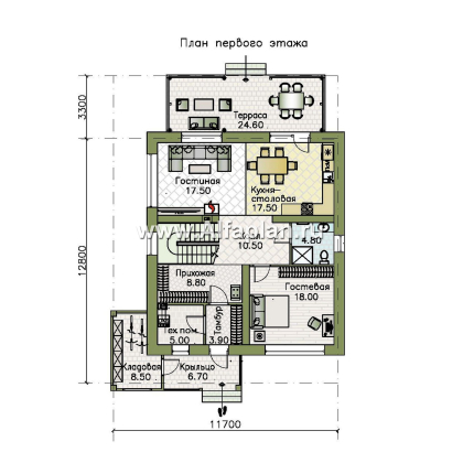 Проекты домов Альфаплан - "Коронадо" - проект дома, 2 этажа, с террасой и плоской крышей, мастер спальня, в стиле хай-тек - превью плана проекта №1