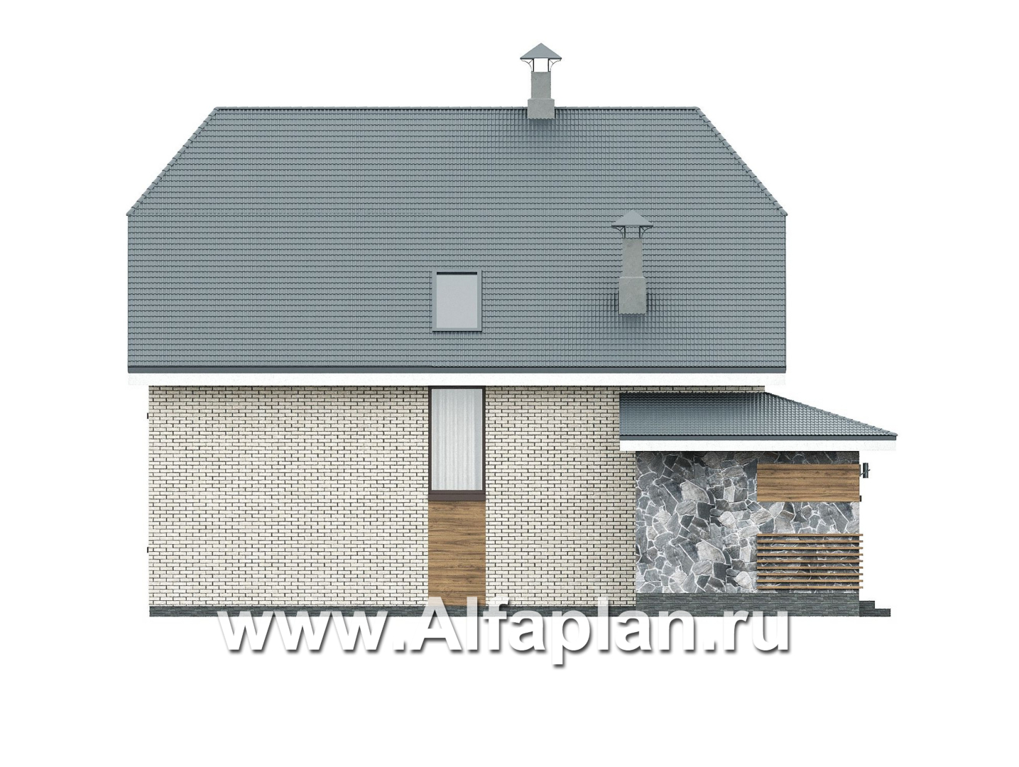 Проекты домов Альфаплан - "Династия" - проект дома с мансардой, с террасой сбоку, мастер спальня - изображение фасада №3