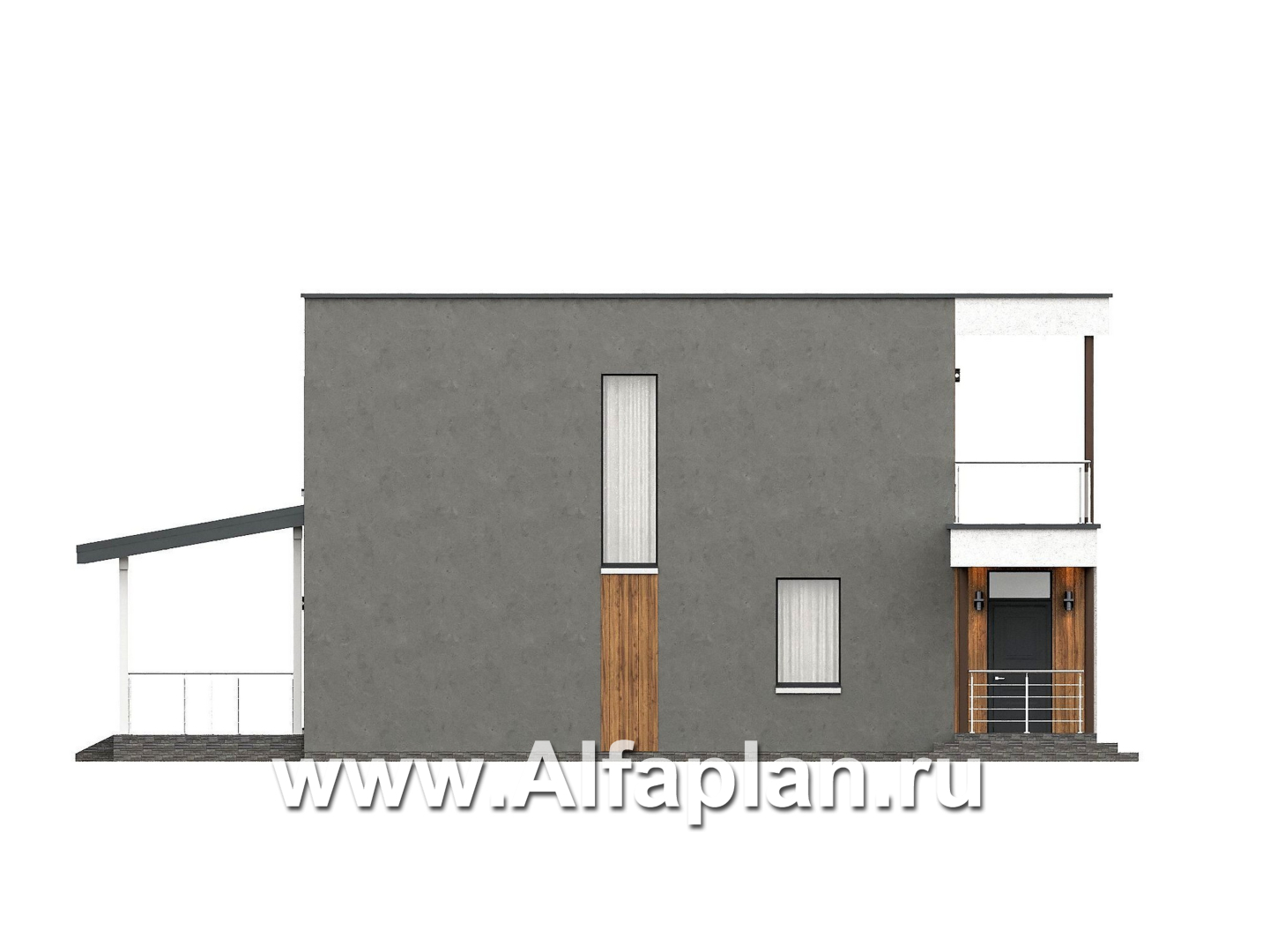 Проекты домов Альфаплан - "Викинг" - проект дома, 2 этажа, с сауной и с террасой, в стиле хай-тек - изображение фасада №3