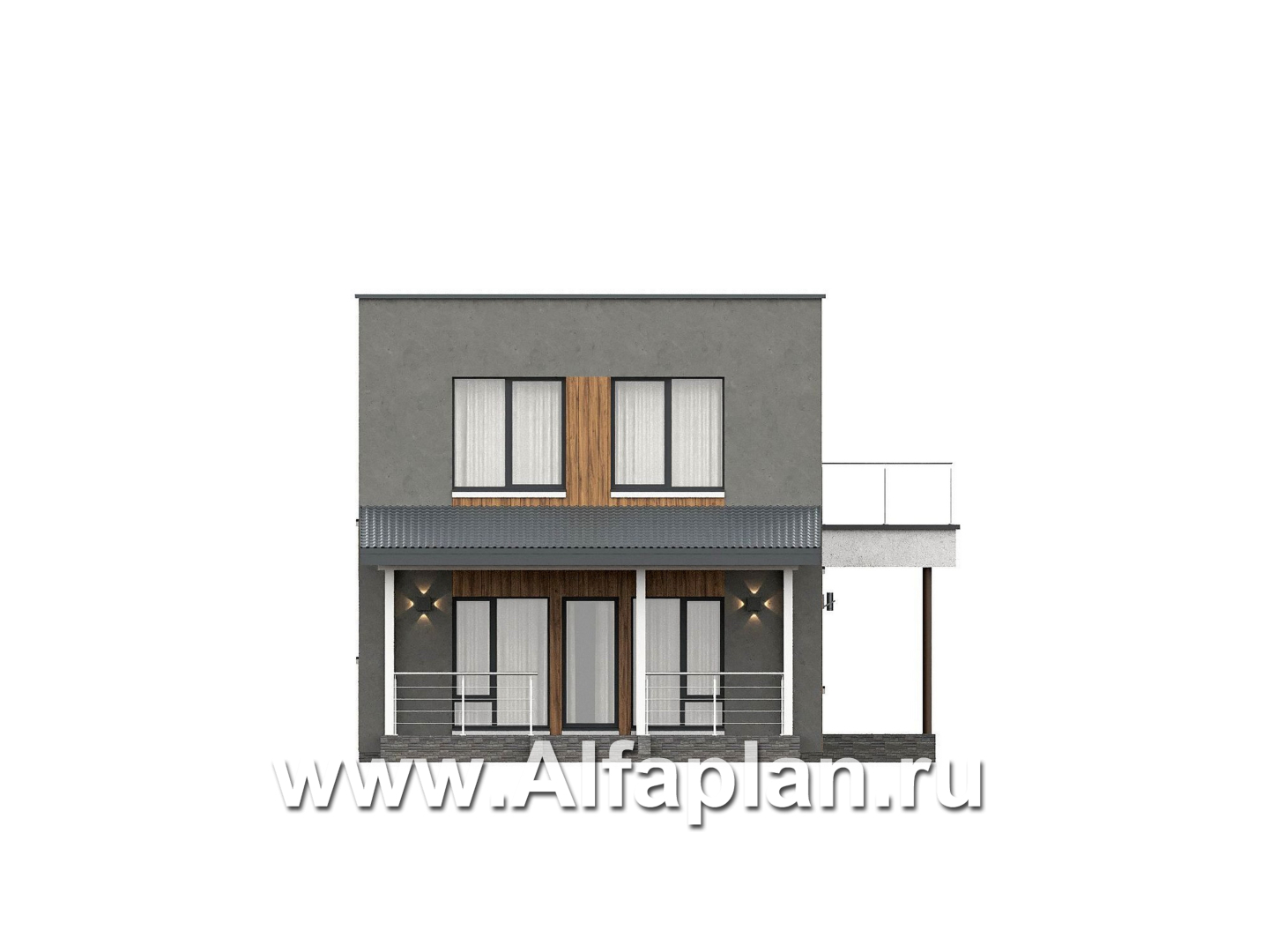 Проекты домов Альфаплан - "Викинг" - проект дома, 2 этажа, с сауной и с террасой, в стиле хай-тек - изображение фасада №4