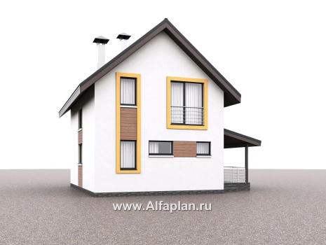 Проекты домов Альфаплан - "Викинг" - проект дома, 2 этажа, с сауной и с террасой сбоку, в скандинавском стиле - превью дополнительного изображения №1