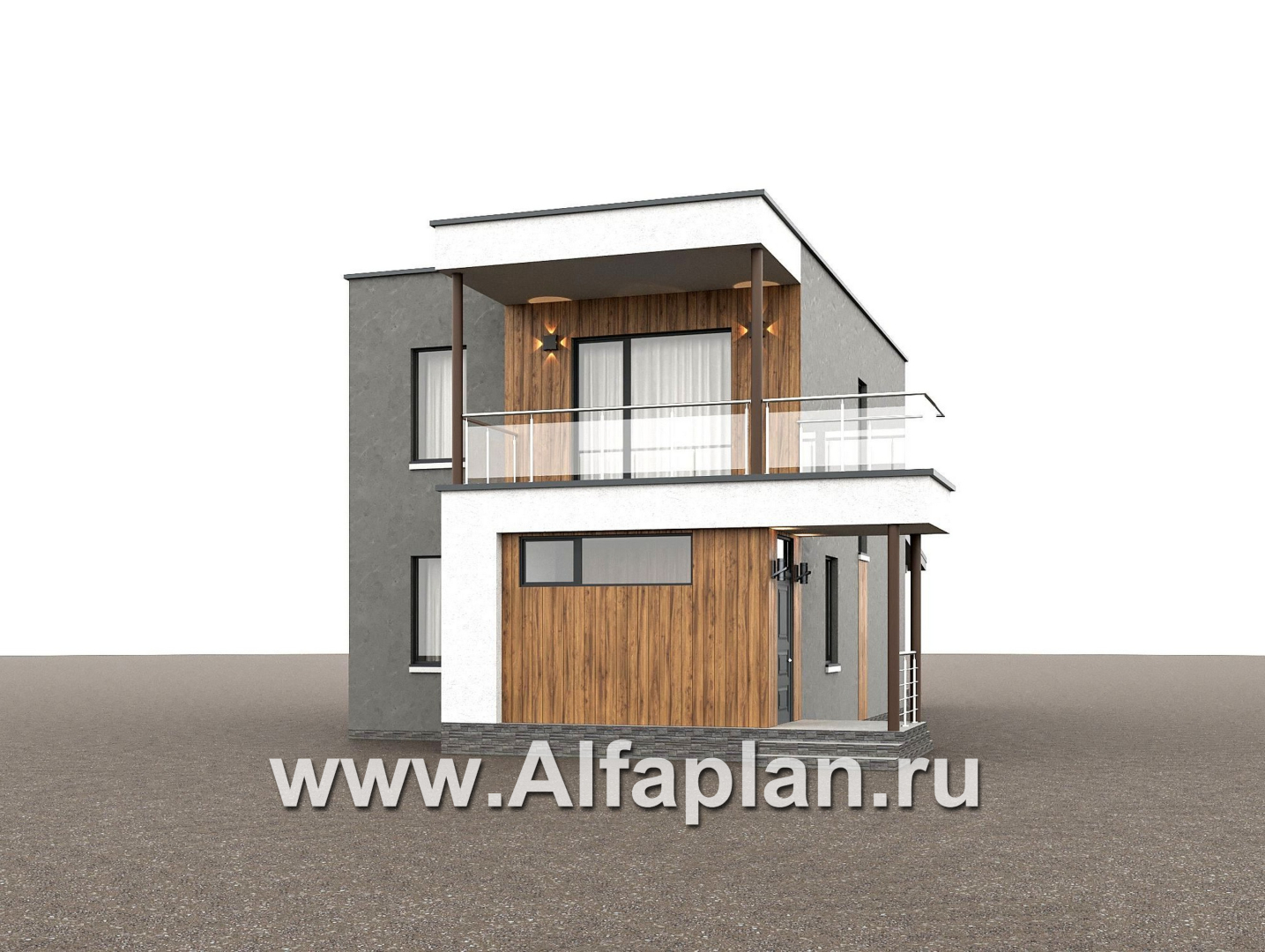 Проекты домов Альфаплан - "Викинг" - проект дома, 2 этажа, с сауной и с террасой, в стиле хай-тек - дополнительное изображение №1