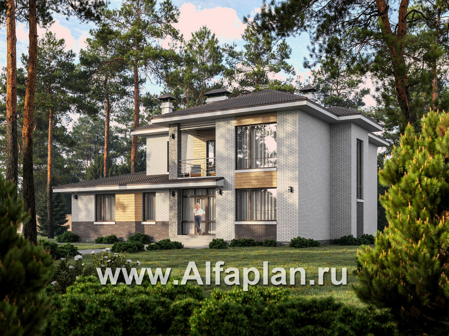 «Формула успеха» - проект двухэтажного дома из газобетона, в скандинавском стиле, удобный план дома с сауной - основное изображение