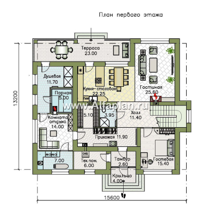 «Формула успеха» - проект двухэтажного дома из газобетона, в скандинавском стиле, удобный план дома с сауной - превью план дома