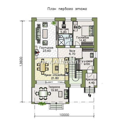 «Эрго» - проект дома 10х10м, планировка с террасой со стороны входа, с удобной планировкой [Копия от 02.04.2024 12:17:14] - превью план дома