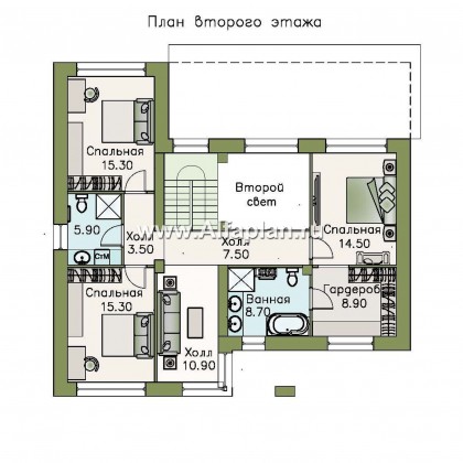 Проекты домов Альфаплан - «Ренуар» - изящный коттедж с двумя комнатами на первом этаже - превью плана проекта №3