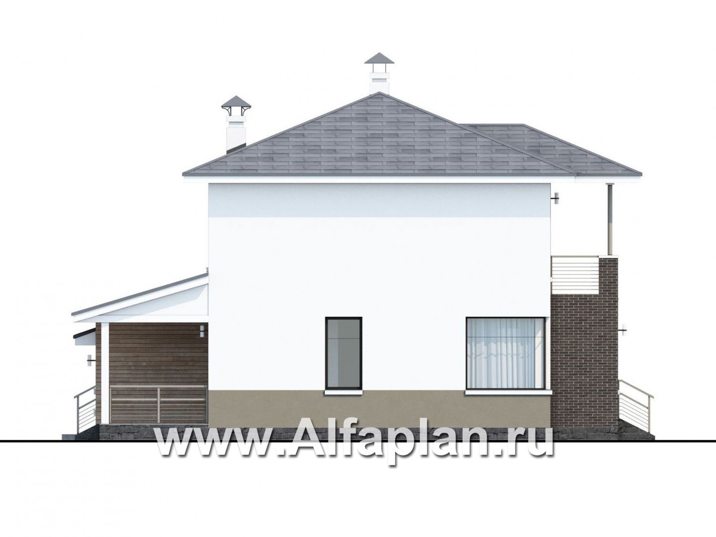 Проекты домов Альфаплан - «Рефлекс» - современный комфортабельный дом с гаражом и террасой - изображение фасада №3