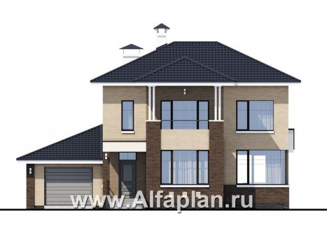 Проекты домов Альфаплан - «Рефлекс» - современный комфортабельный дом с гаражом и террасой - превью фасада №1
