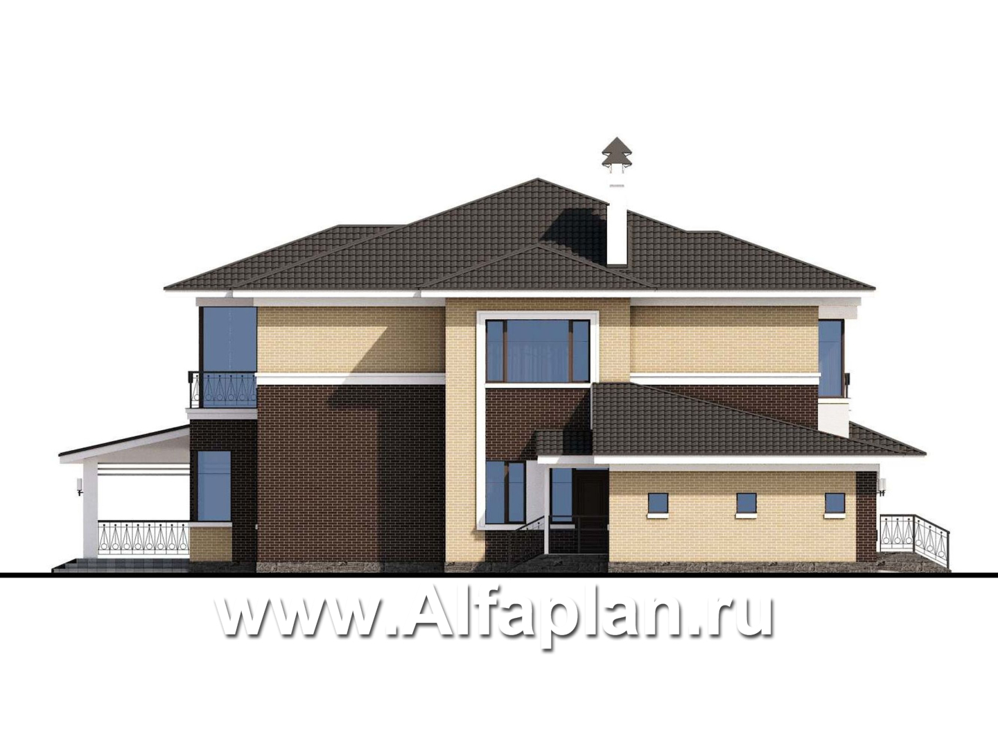 Проекты домов Альфаплан - Вилла «Эдельвейс» — современный комфортабельный особняк - изображение фасада №3