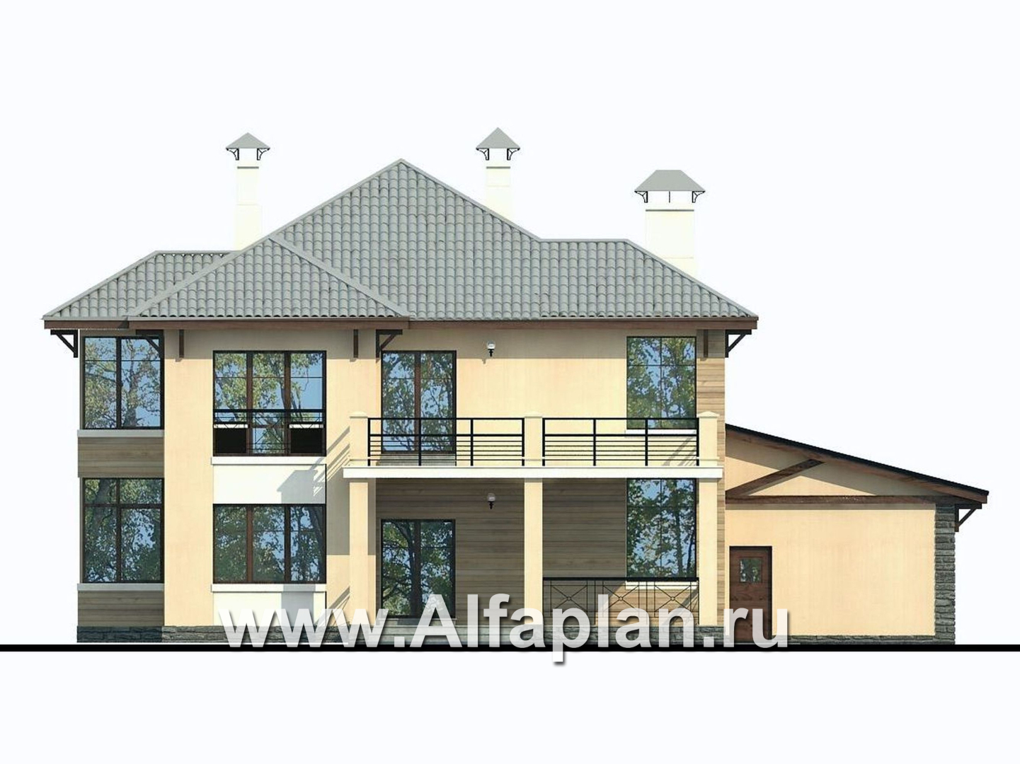 Проекты домов Альфаплан - «Монтекки» - двухэтажный коттедж с гаражом на две машины - изображение фасада №4