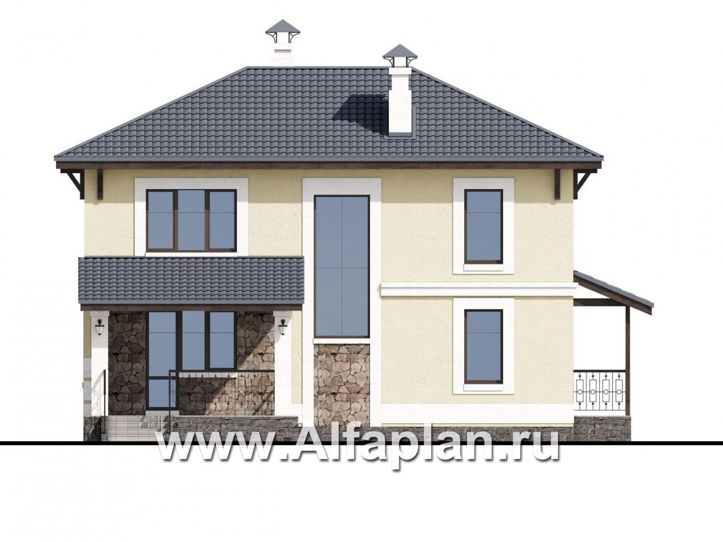 Проекты домов Альфаплан - «Манор» — сбалансированный комфортный коттедж - изображение фасада №4