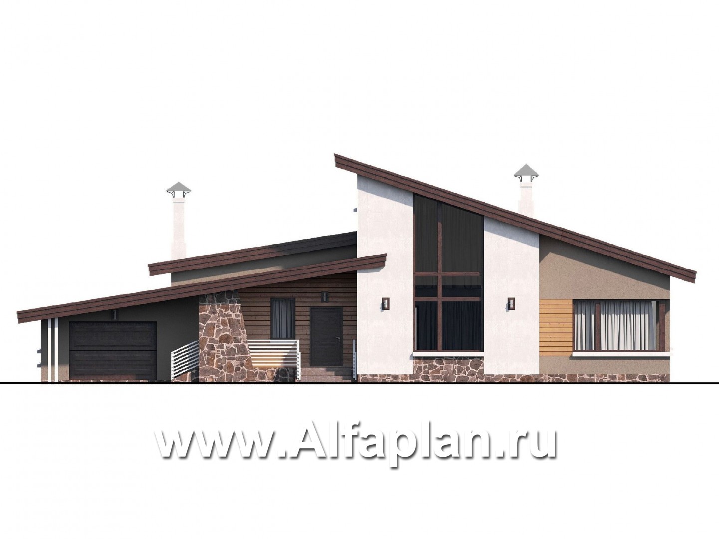 Проекты домов Альфаплан - «Каприкорн» - комфортабельный коттедж с мансардой и гаражом - изображение фасада №1