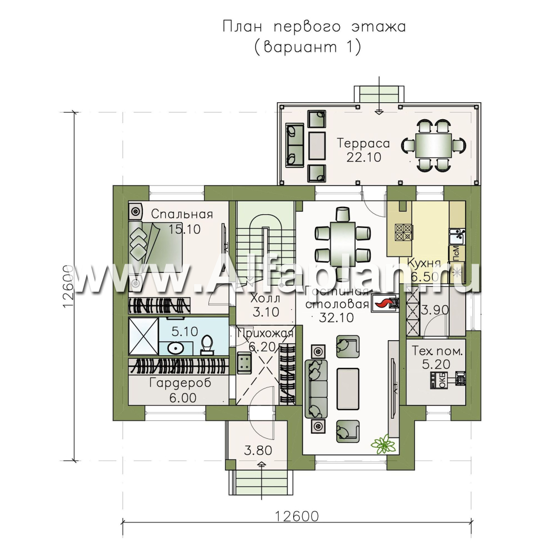 Проекты домов Альфаплан - «Кассиопея» - комфортабельный мансардный дом с рациональной планировкой - план проекта №1