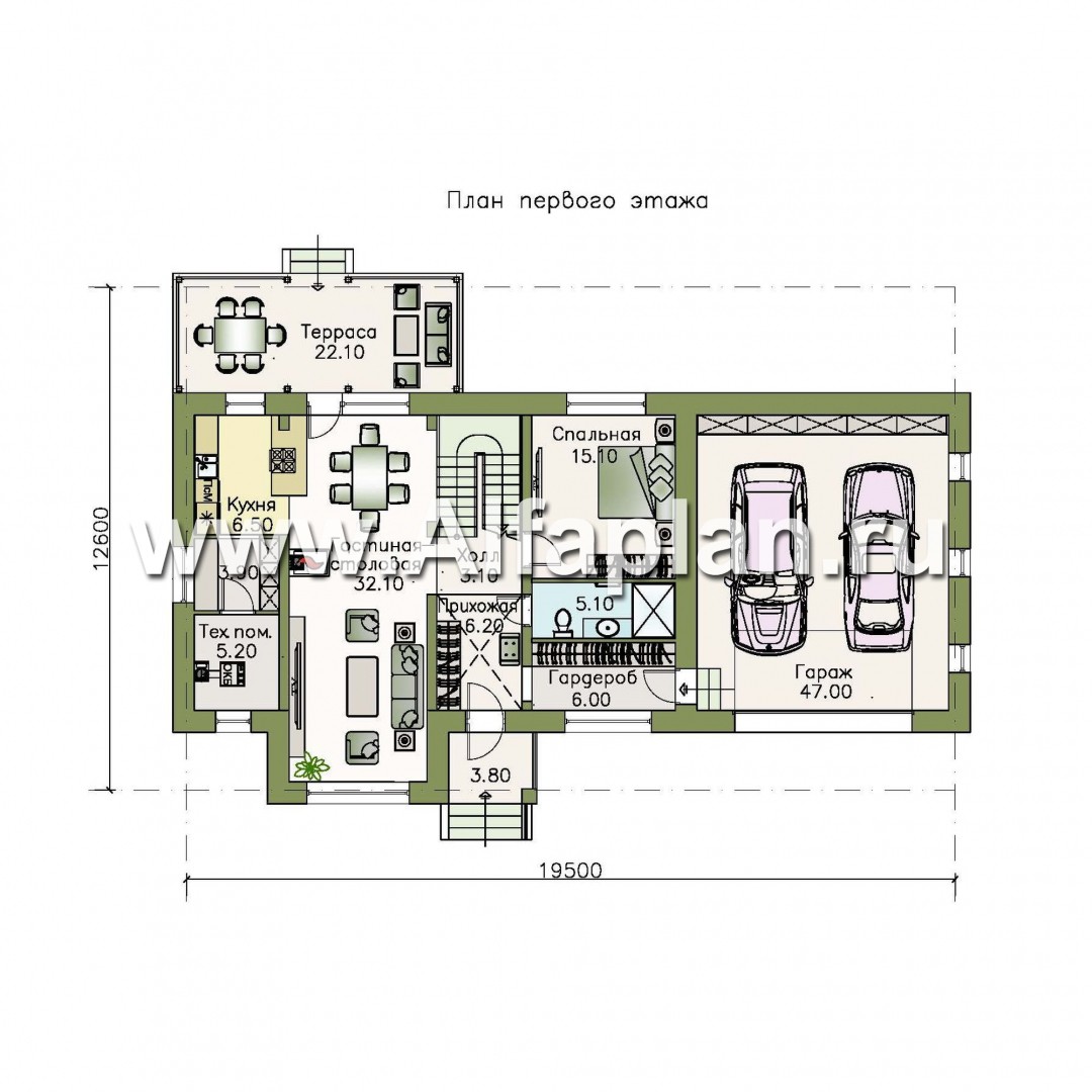 Проекты домов Альфаплан - «Кассиопея» - комфортабельный мансардный дом с большим гаражом - план проекта №1