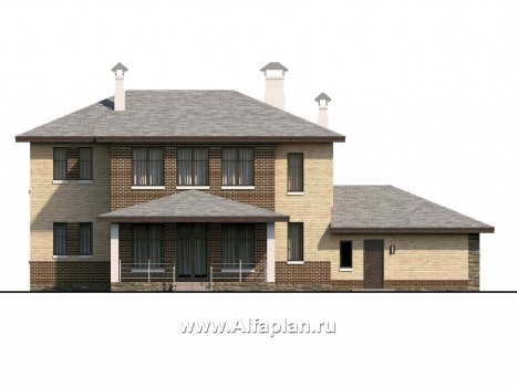Проекты домов Альфаплан - «Высшая лига» -  Дом с двумя жилыми комнатами на 1эт, с гаражом на два автомобиля - превью фасада №4