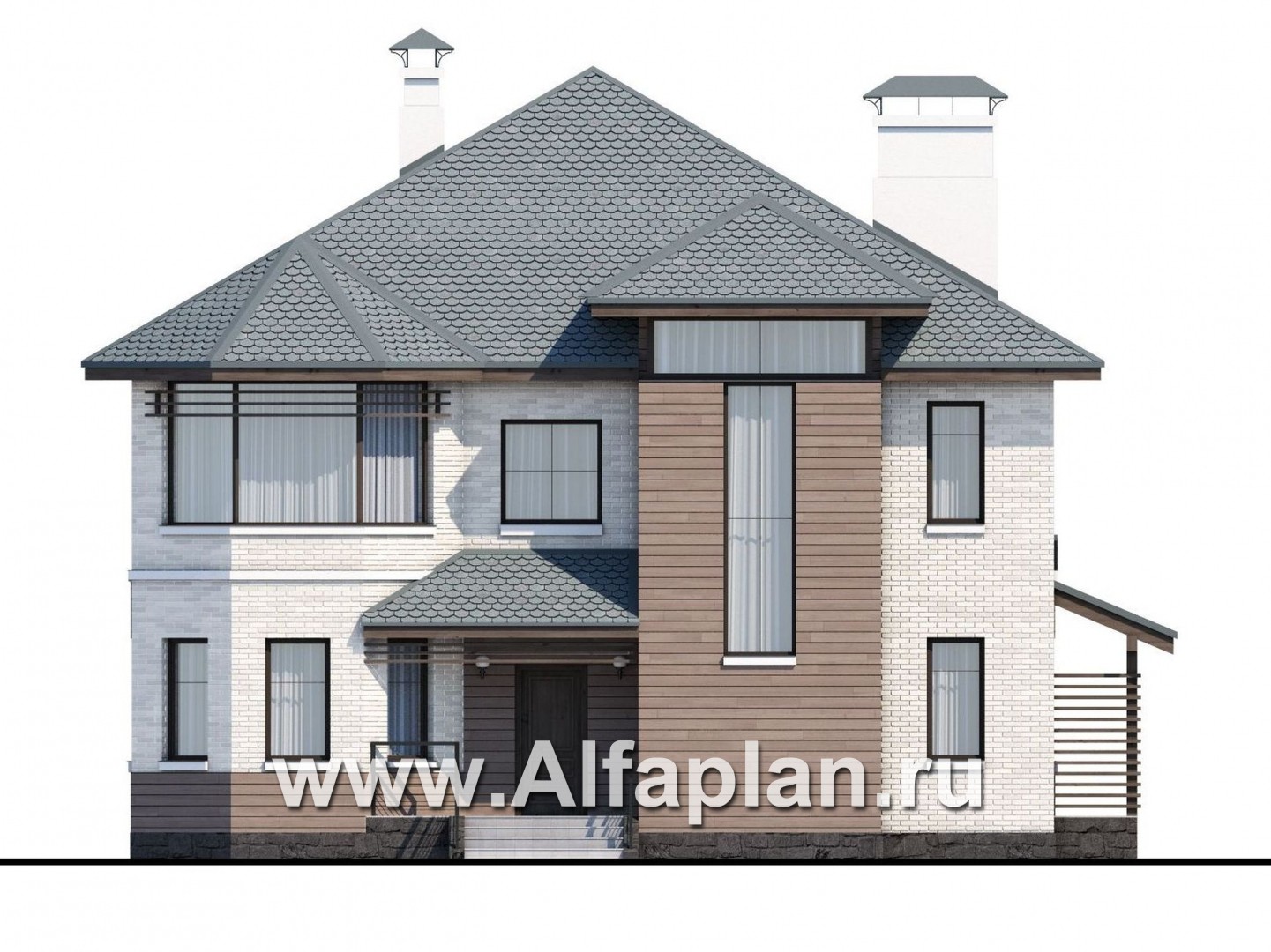 Проекты домов Альфаплан - «Гольфстрим» - современный двухэтажный компактный коттедж - изображение фасада №1