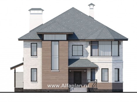 Проекты домов Альфаплан - «Гольфстрим» - современный двухэтажный компактный коттедж - превью фасада №1