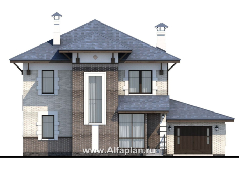 Проекты домов Альфаплан - «Виконт»- двухэтажный дом с гаражом и отличной планировкой - превью фасада №1