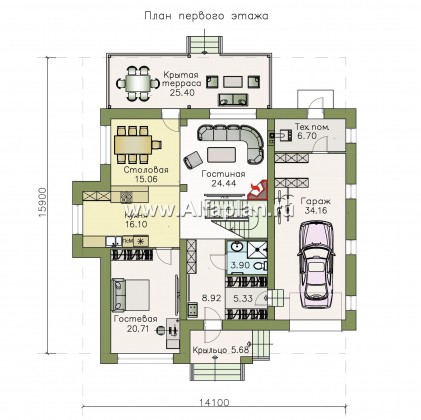 Проекты домов Альфаплан - «Вишера» - стильный дом с гаражом - превью плана проекта №1