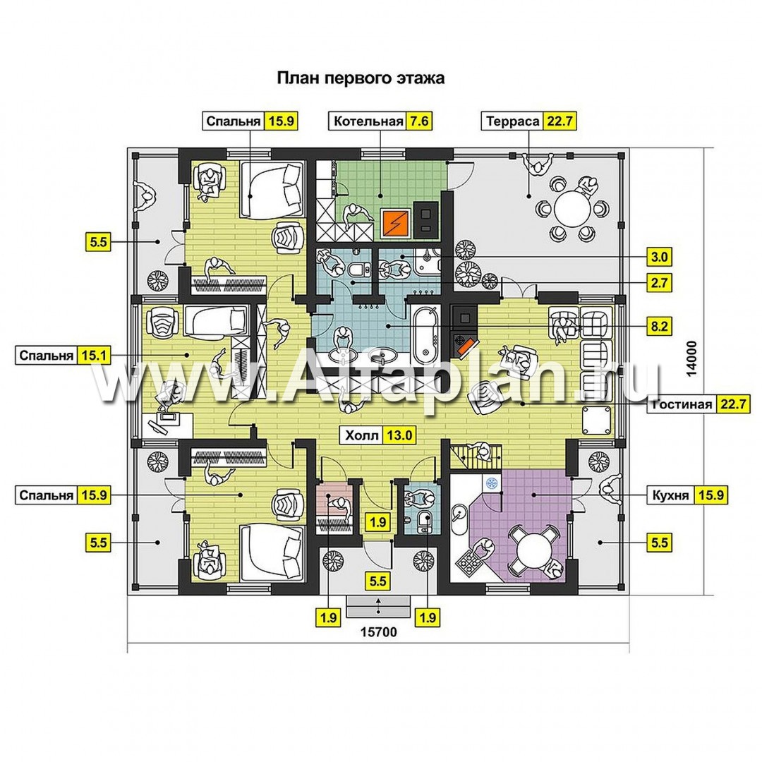 Проекты домов Альфаплан - Каркасный загородный дом для большой семьи - изображение плана проекта №1