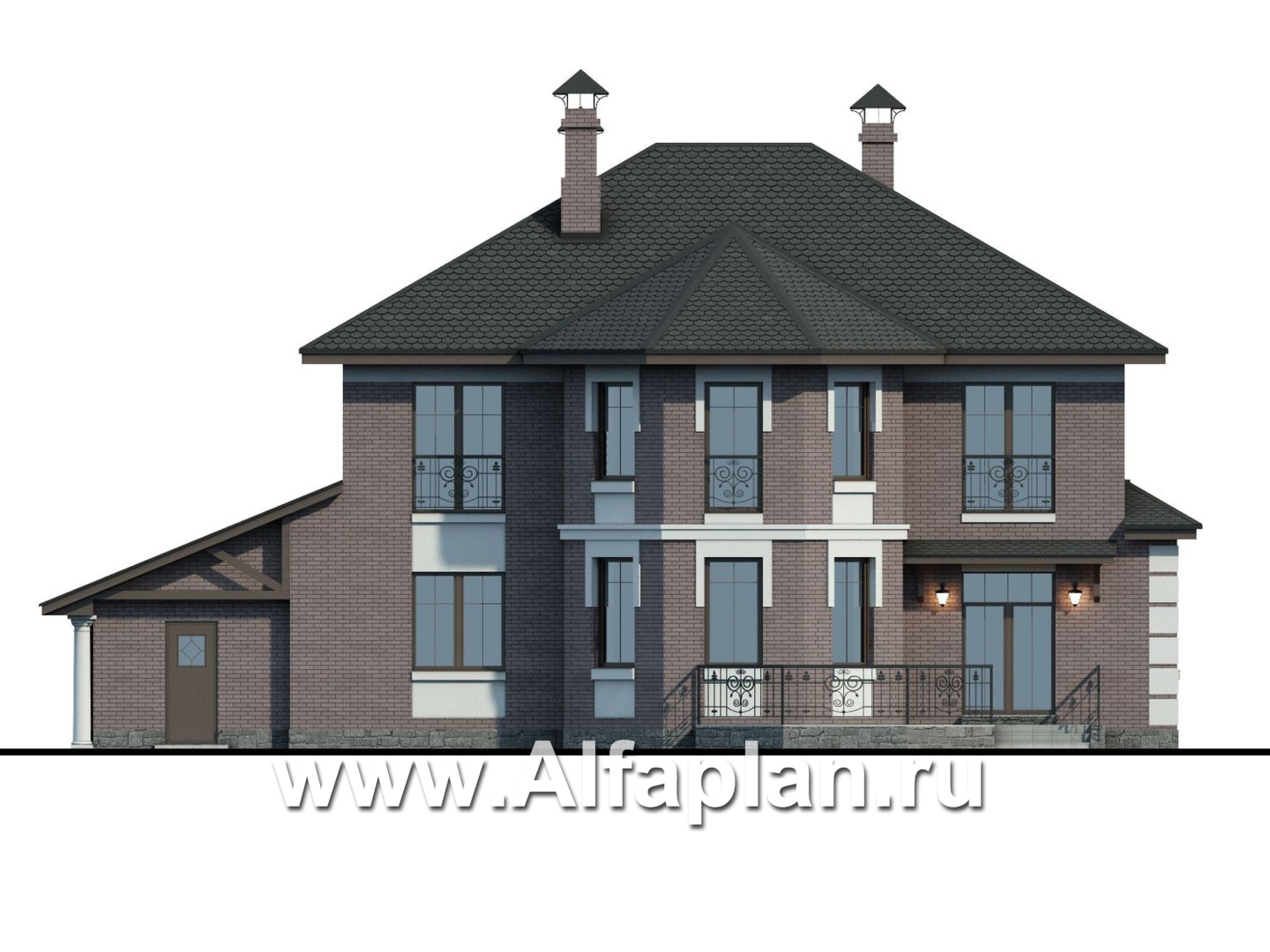 Проекты домов Альфаплан - «Монплезир»- изысканный коттедж с навесом для авто - изображение фасада №4