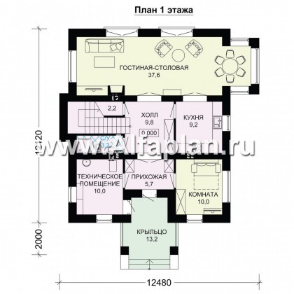 Проекты домов Альфаплан - Двухэтажный кирпичный дом(пять спален) - превью плана проекта №1