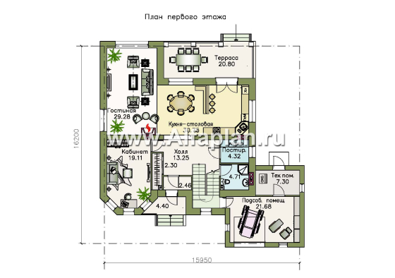 Проекты домов Альфаплан - «Феникс» - комфортабельный  коттедж с террасой - превью плана проекта №1