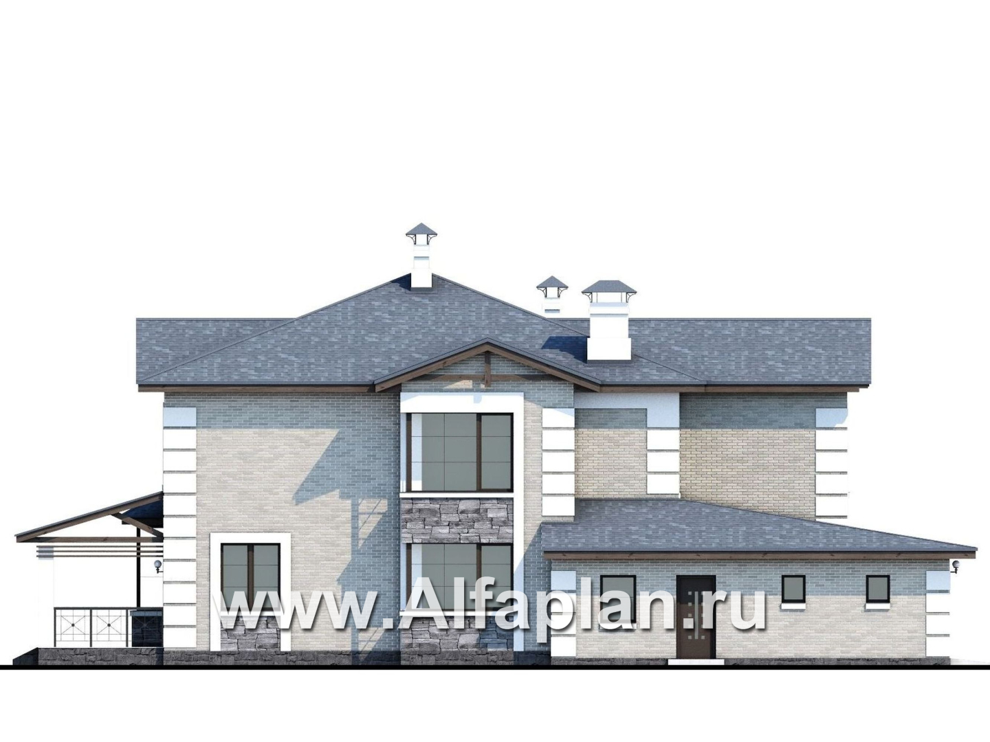Проекты домов Альфаплан - «Вяземский» - просторный коттедж для узкого участка - изображение фасада №3