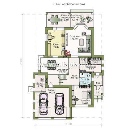 Проекты домов Альфаплан - «Вяземский» - просторный коттедж для узкого участка - превью плана проекта №1
