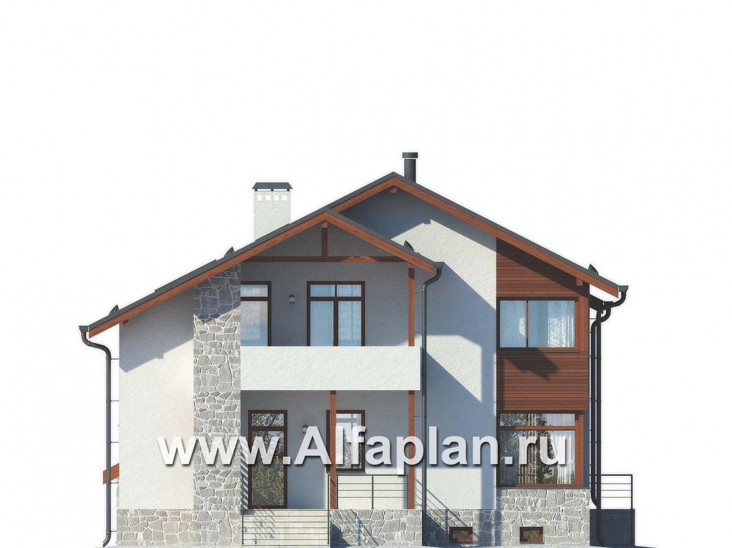Проекты домов Альфаплан - Современный коттедж с цокольным этажом - изображение фасада №4