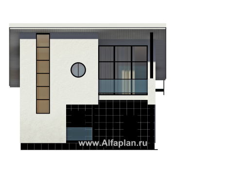 Проекты домов Альфаплан - Кирпичный дом эконом-класса с односкатной кровлей - превью фасада №2