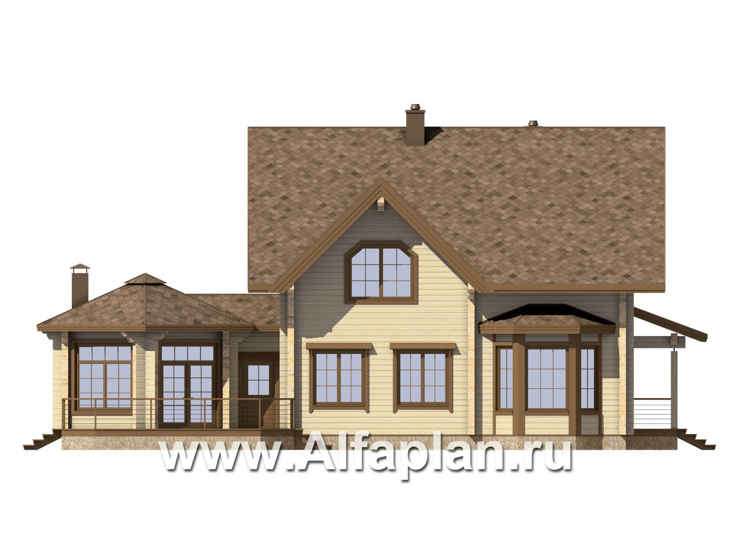 Проекты домов Альфаплан - Деревянный дом с уютной беседкой-барбекю - изображение фасада №2