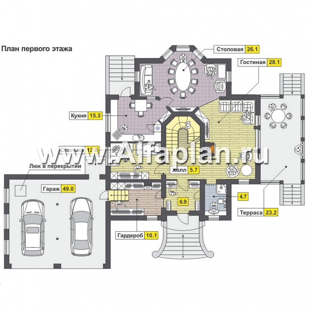 Проекты домов Альфаплан - Комфортабельный особняк с большим гаражом - изображение плана проекта №1
