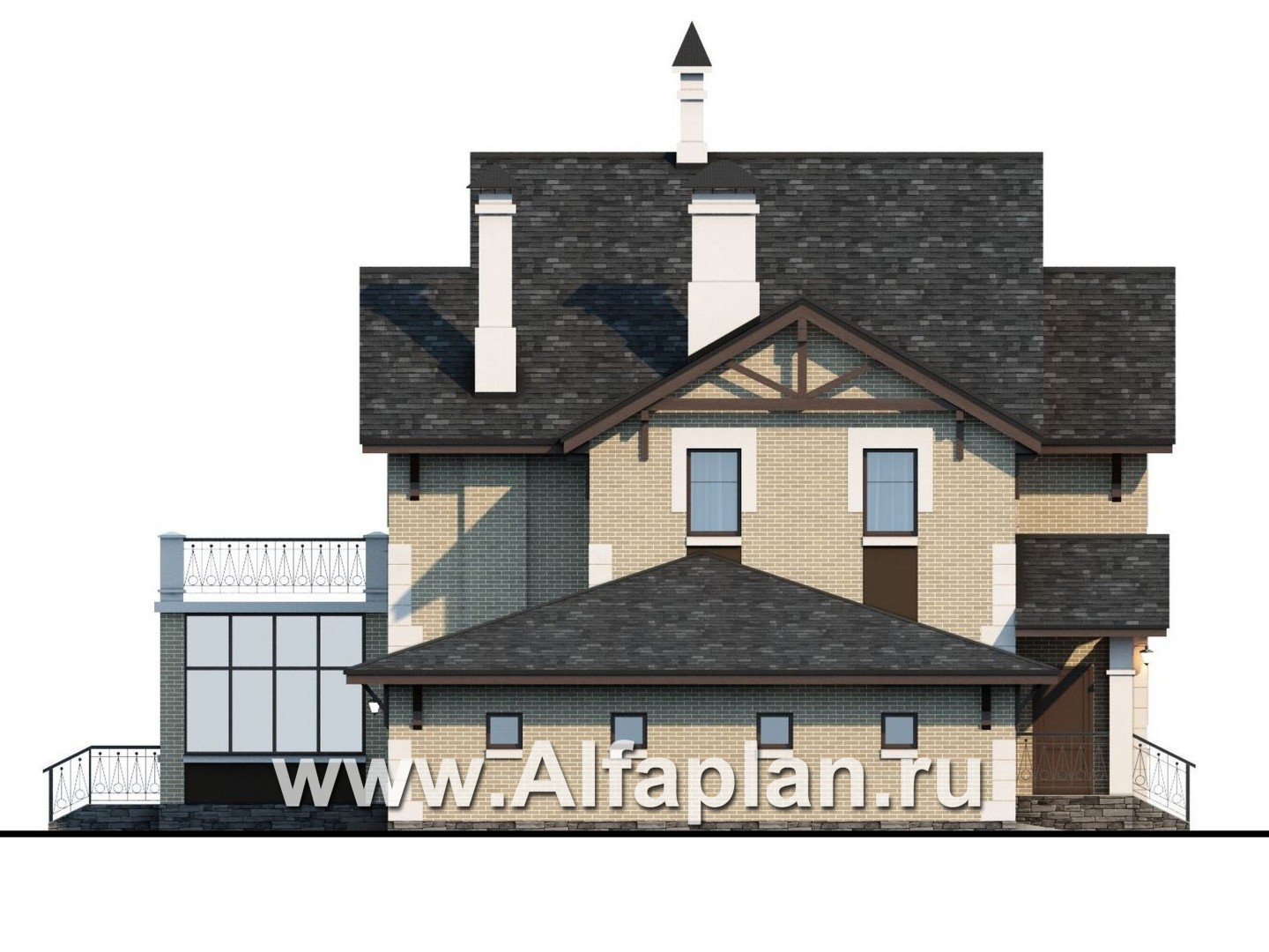 Проекты домов Альфаплан - «Плоды успеха»- удобный коттедж с гаражом и террасой - изображение фасада №3