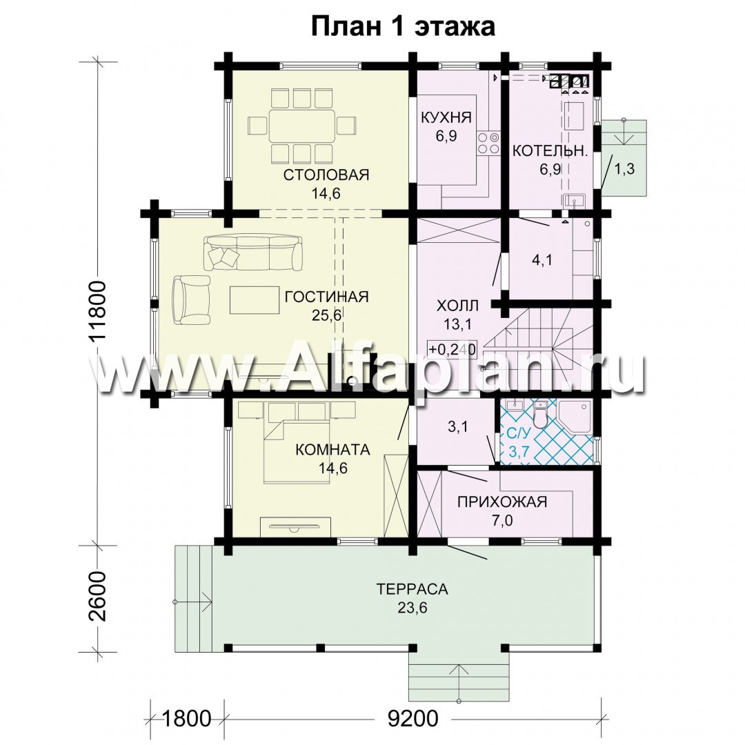 Проекты домов Альфаплан - Деревянный дом для большой семьи - план проекта №1