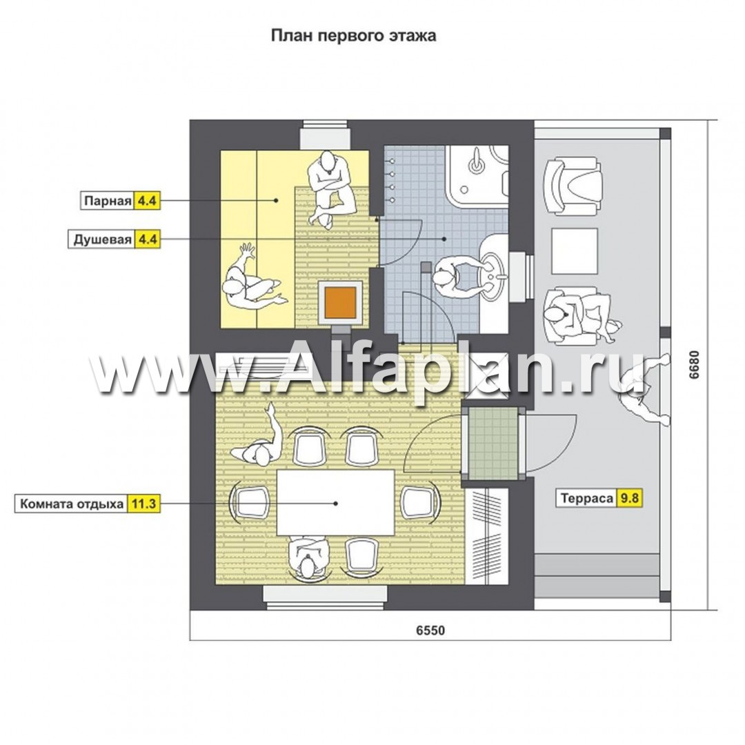 Проекты домов Альфаплан - Небольшая каркасная баня - план проекта №1